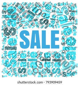 Sale square word cloud made of different percentages of discounts. Vector illustration for advertising offer