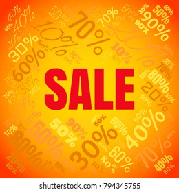 Sale square word cloud made of different percentages of discounts. Vector illustration for advertising offer