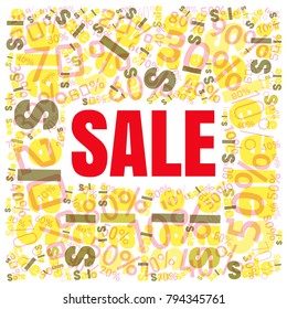 Sale square word cloud made of different percentages of discounts. Vector illustration for advertising offer