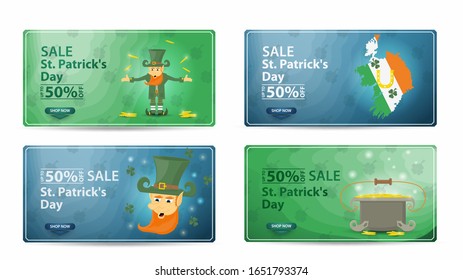 sale, St. Patrick's day, discount from 50 percent large set of banners, icons, labels with discounts, icons isolated on a white background EPS 10