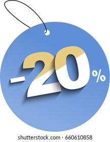 Sale sticker -20% off discount. Isolated vector illustration template paper badge promotion banners flyers app web black  Friday colorful best offer day card gift high quality sign shadow modern 