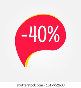 Sale sticker. 40 percent price off discount label or tag. Promo badge for advertising design. Vector illustration.