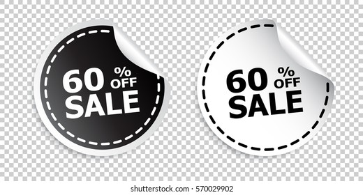 Sale sticker. Sale up to 60 percents. Black and white vector illustration.