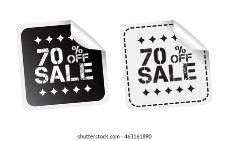 Sale sticker. Sale up to 70 percents. Black and white vector illustration.