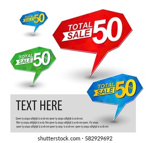 Sale sticker and banner template. 50% sale. Isolated on white background. Blank for your text, Web site and project. Stickers design template. Colorful origami banners set