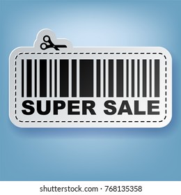 Sale sticker with barcode and scissors Vector illustration