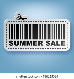 Sale sticker with barcode and scissors Vector illustration