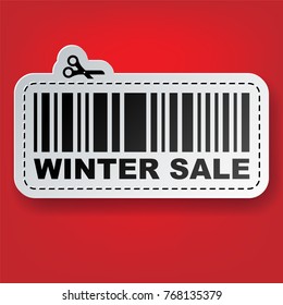 Sale sticker with barcode and scissors Vector illustration