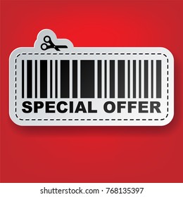 Sale sticker with barcode and scissors Vector illustration