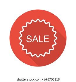 Sale sticker flat linear long shadow icon. Promotion banner. Vector outline symbol