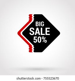 Sale sticker with hand drawn elements in red and black colors on white background. Big sale.