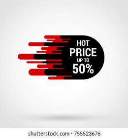 Sale sticker with hand drawn elements in black and red colors on white background. Hot price.