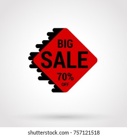 Sale sticker with hand drawn elements in red and black colors on white background. 70 percent off