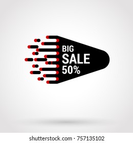 Sale sticker with hand drawn elements in black and red colors on white background. Big sale. 50 percent