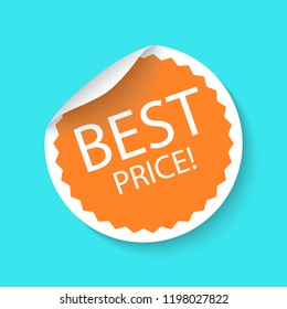 Sale sticker icon isolated on a blue background. Orange color special offer, discount tag. Best price inscription. Simple realistic design. Flat style vector illustration.