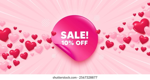 Sale sticker love banner. Sunburst ray background. Sale 10 percent off discount. Promotion price offer sign. Retail badge symbol. Valentines day greeting card. Promo background. Vector