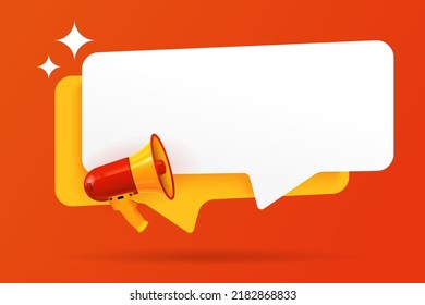 Sale sticker with megaphone and empty space for text. Blank speech bubble design with bullhorn loudspeaker announcing something important. Advertisement template vector illustration