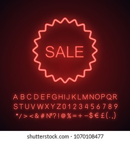 Sale sticker neon light icon. Special offer. Glowing sign with alphabet, numbers and symbols. Vector isolated illustration