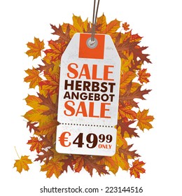 Sale sticker on the grey background. German text "Herbst Angebot", translate "Autumn Sale". Eps 10 vector file.