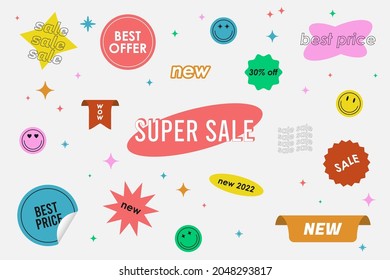 Sale - sticker pack. Special offer or price stickers set. Retro sale tag and promo sticky labels. Vector.