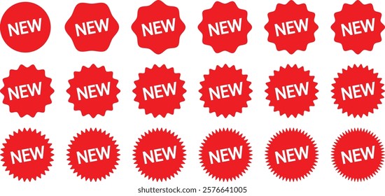 Sale sticker, price tag, starburst icon set. Set of red starburst badges promotional labels price stickers or sunburst promo tags. Wavy edge promo red badges. Circle sticker set. Star burst shape