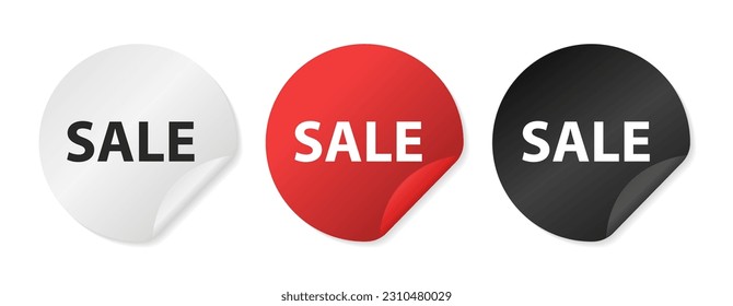 Sale sticker.  Round sticker with an offer message. New fashion arrival sign. Promotional offer symbol. Red sticker. New collection icon shape. Adhesive paper banner offer. Vector illustration