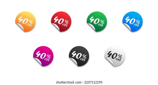 Sale sticker set with 40%. Label with 40 percent off. Flat vector illustration. 