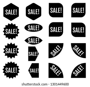 Sale sticker set. Black promotion labels. Modern vector flat style illustration isolated on white background. Black promotion labels for new arrivals shop section.
