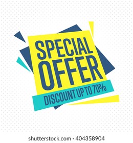 Sale sticker. Special offer icon isolated on white background. Sell-off discount. Price reduction up to 70 percent vector illustration. Marketing message with hot proposition. Retail promotion
