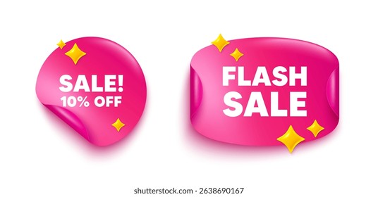 Sale sticker tag. Flash offer paper price banner. Sale 10 percent off discount. Promotion price offer sign. Retail badge symbol. Discount sticker with 3d glitter. Vector