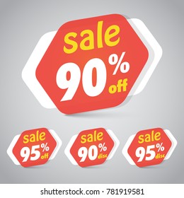 Sale Sticker Tag for Marketing Retail Element Design with 90% 95% Off. Vector Illustration.