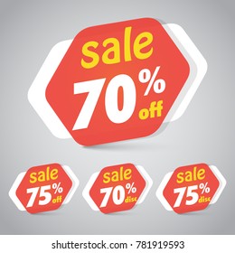Sale Sticker Tag for Marketing Retail Element Design with 70% 75% Off. Vector Illustration.