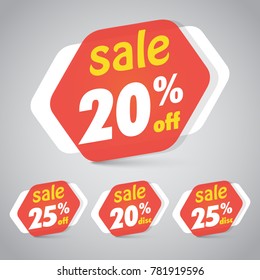 Sale Sticker Tag for Marketing Retail Element Design with 20% 25% Off. Vector Illustration.