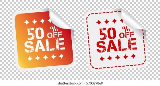 Sale stickers 50% percent off. Vector illustration on isolated background.