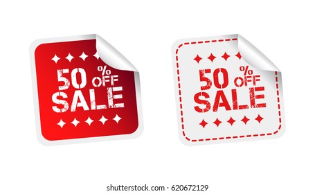 Sale stickers 50% percent off. Vector illustration on white background.