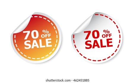 Sale stickers 70% percent off. Vector illustration on white background.