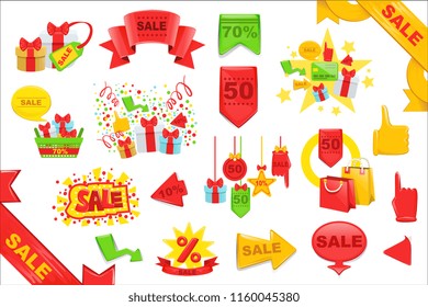 Sale Stickers And Banners Templates Set. Bright Color Graphic Design Vector Icons
