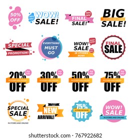 Sale stickers collection. Sale badges. Online shopping, sale and promotion, website and mobile badges, promo banners, special offer, shopping vector illustration design and marketing material