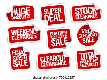 Sale Stickers Collection - Super Deal, Stock Clearance, Huge Discounts, Weekend Clearance, Etc.