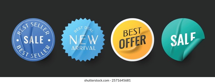 Sale stickers realistic collection. Promotional price tags, emblem, stamps. Premium product special offer.