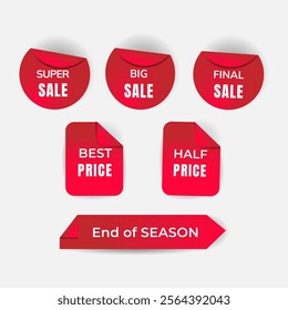 Sale stickers set for discounts. There are super sale, big sale, final sale, best price, half price, end of season.