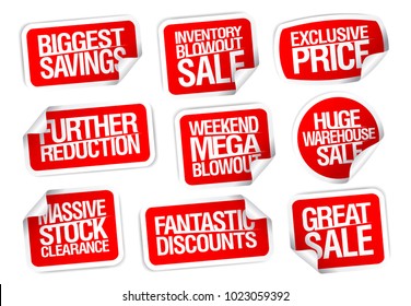 Sale stickers set - further reductions, biggest savings, great sale, etc.