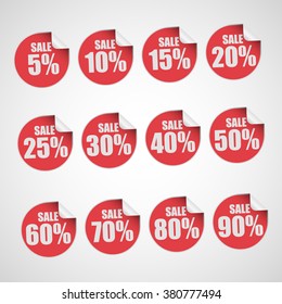 Sale stickers and tags with percents. Vector illustration.