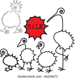 sale stikers with contour of birds