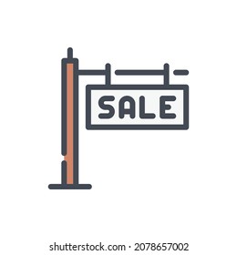 SALE street sign color line icon. Information sign in front of house vector outline colorful sign.