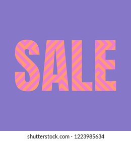 Sale striped typography design for banner advertising over violet background