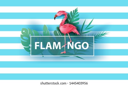 Sale Summer banner with flamingo on blue background,Minimal simple design for poster, flyer, invitation, card, web site or application smartphone. Creative design Paper cut style,vector illustration