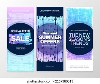 Sale and Summer Offers Banner Set with Modern Colorful Background