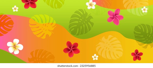 Sale Summer Poster With Tropical Flowers With Gradient Mesh, Vector Illustration