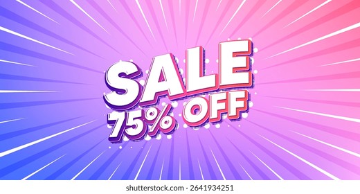 Sale sun rays gradient banner. Light burst background. Sale 75 percent off discount. Promotion price offer sign. Retail badge symbol. Gradient sun rays. Sunburst light. Vector